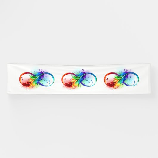 Banderoles Symbole d'infini avec plume arc-en-ciel (Horizontal)