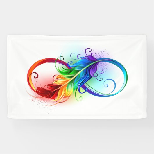 Banderoles Symbole d'infini avec plume arc-en-ciel (Horizontal)