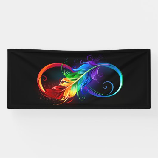 Banderoles Symbole d'infini avec plume arc-en-ciel (Horizontal)