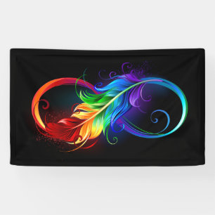 Banderoles Symbole d'infini avec plume arc-en-ciel