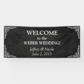 Banderoles Tableau Noir Rustique Blanc Fleurs Mariage (Horizontal)