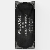 Banderoles Tableau Noir Rustique Blanc Fleurs Mariage (Vertical)