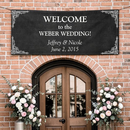 Banderoles Tableau Noir Rustique Blanc Fleurs Mariage