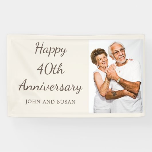 Banderoles Tan Cream Happy 40th Anniversary Photo (Horizontal)