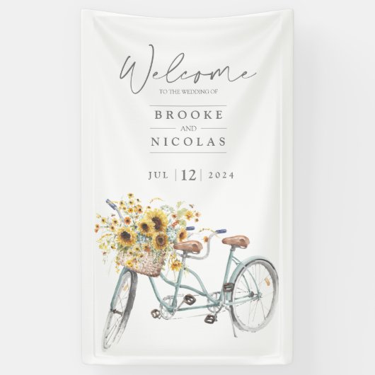 Banderoles Tandem Bicycle Rustique Mariage d'aquarelle de tou (Vertical)