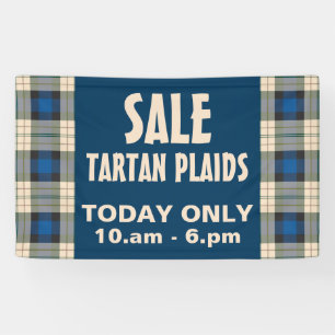 Banderoles Tartan plaids motif - beige bleu traditionnel