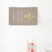 Banderoles Taupe moderne Croix religieuse Dieu béni (Insitu)