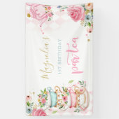 Banderoles Tea Party Anniversaire Rose Floral Par tea Welcome (Vertical)