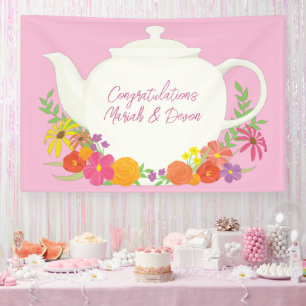 Banderoles Tea Party Baby shower Teapot Rose Girl
