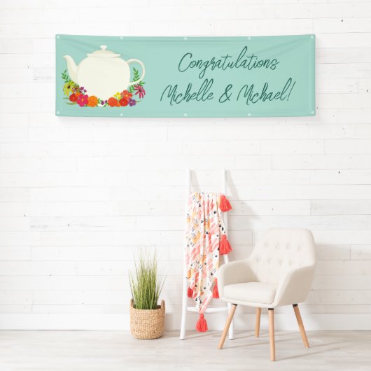 Banderoles Tea Party Baby shower Teapot Spring Floral (En situation)