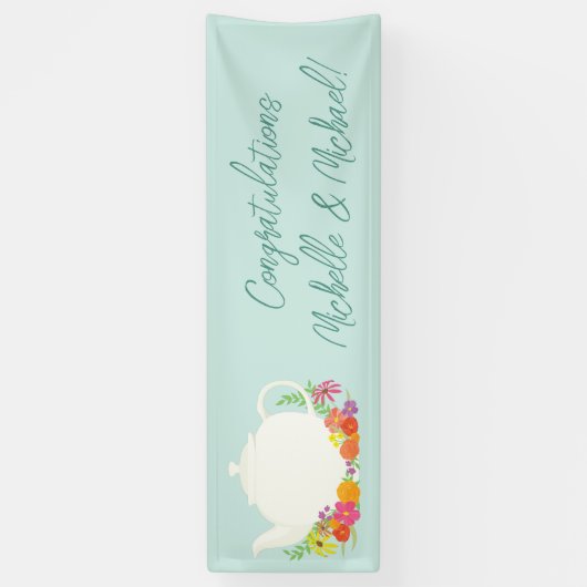 Banderoles Tea Party Baby shower Teapot Spring Floral (Vertical)