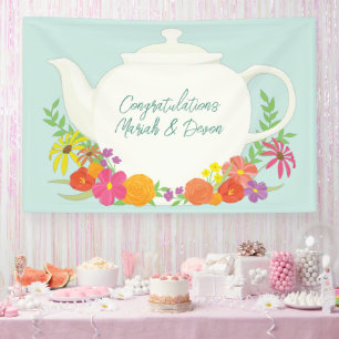 Banderoles Tea Party Baby shower Teapot Spring Floral