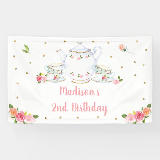 Banderoles Tea Party or rose Floral Anniversaire (Horizontal)