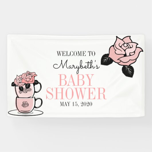 Banderoles Tea Teacup & Fleurs Baby shower Welcome Banner (Horizontal)