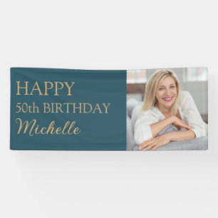 Banderoles Teal Gold 50e anniversaire Nom Photo personnalisé