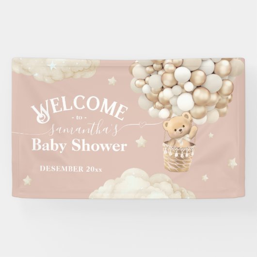 Banderoles Teddy Bear Balloon Bearly Wait Baby shower bienven (Horizontal)