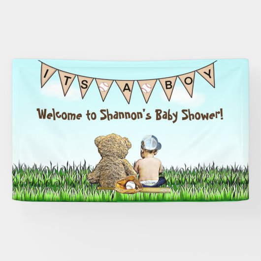 Banderoles Teddy Bear et Baby Baseball Baby shower de garçon (Horizontal)