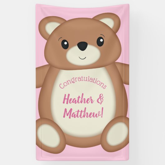 Banderoles Teddy Ours Baby shower Rose fille (Vertical)