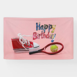 Banderoles Tennis d'anniversaire avec balle et raquette sur f