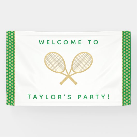 Banderoles Tennis Party Chic Or et Vert Custom (Horizontal)