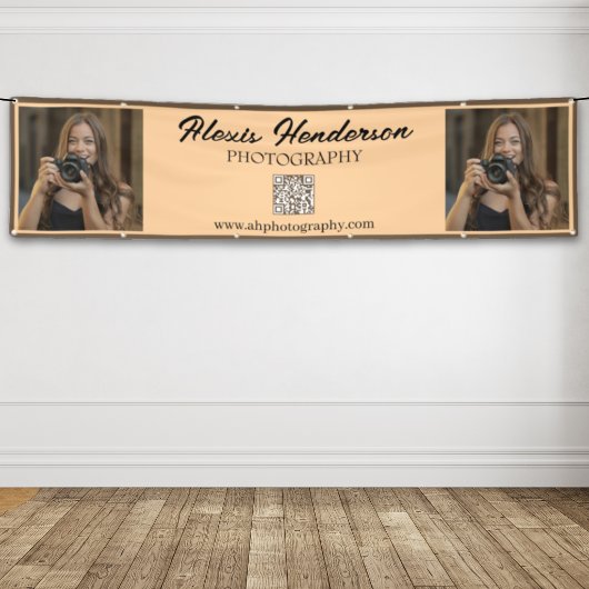 Banderoles Terracotta & Black Script QR Code Minimalist Booth