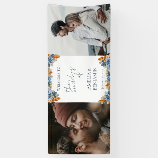 Banderoles Terracotta Marine Blue Rust Mariage photo Bienvenu (Vertical)