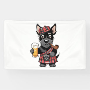 Banderoles Terrier écossais à Tartan Kilt avec bière et tuyau