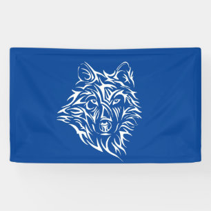Banderoles Tête de loup blanc sur bleu