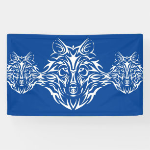 Banderoles Tête de loup blanc sur bleu