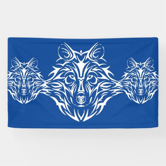 Banderoles Tête de loup blanc sur bleu (Horizontal)
