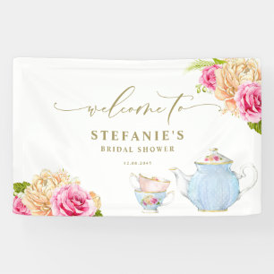 Banderoles Théière et Tasses Florales Aquarelle pour Enterrem