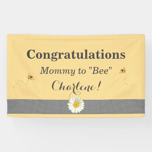 Banderoles Thème d'abeille Honeycomb Or & Gris Polka Dot (Horizontal)