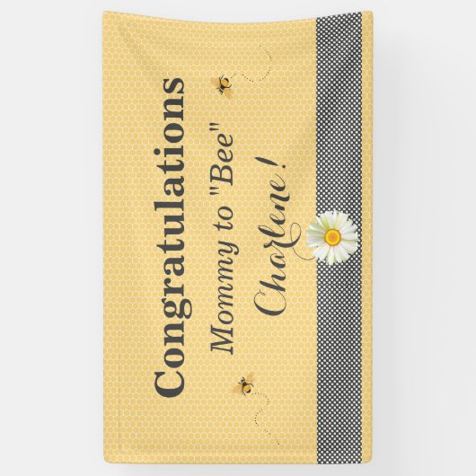 Banderoles Thème d'abeille Honeycomb Or & Gris Polka Dot (Vertical)