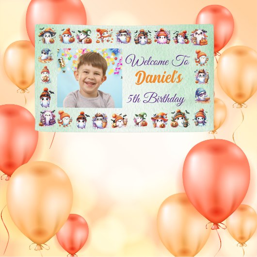 Banderoles Thème Fantôme en Aquarelle Vert clair Anniversaire