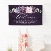 Banderoles Tons de Dusty violet Mariage Floral Bienvenue (En situation)