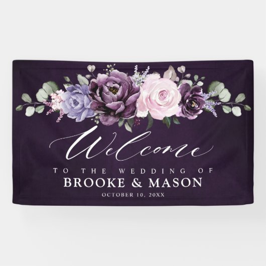 Banderoles Tons de Dusty violet Mariage Floral Bienvenue (Horizontal)