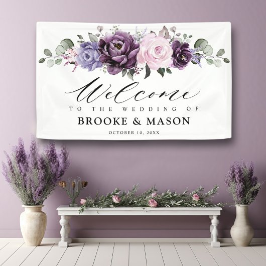 Banderoles Tons de Dusty violet Mariage Floral Bienvenue