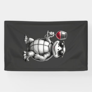 Banderoles tortue cool buvant du vin rouge impression d'art_1