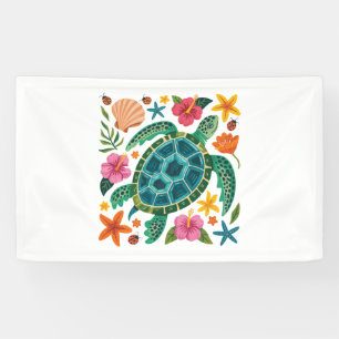 Banderoles Tortue de mer florale Boho