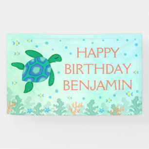 Banderoles Tortue sous la mer Joyeux anniversaire