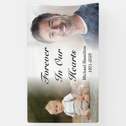 Banderoles Toujours dans nos coeurs photo mémoriale personnal (Vertical)