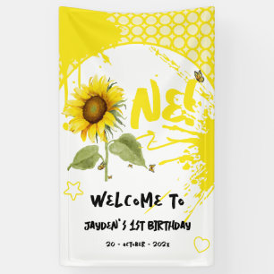 Banderoles Tournesol à l'aquarelle avec papillons 1er anniver