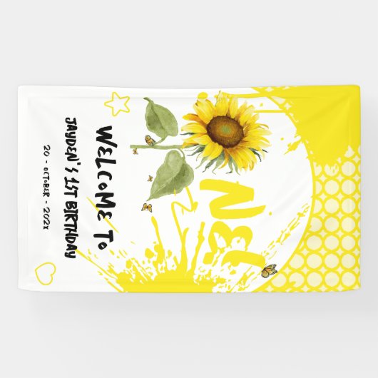 Banderoles Tournesol aquarelle avec papillons 1er anniversair (Horizontal)