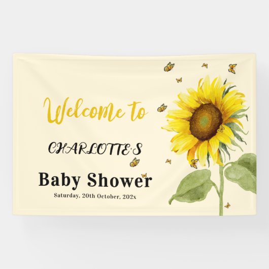 Banderoles Tournesol d'aquarelle avec Baby shower de papillon (Horizontal)