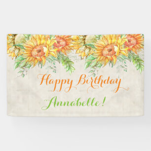 Banderoles Tournesols aquarelle orange jaune vert vif