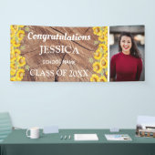 Banderoles Tournesols rustiques et texture bois Graduation (Salon professionnel)