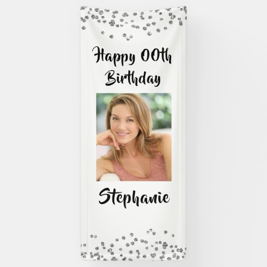 Banderoles TOUT ÂGE Anniversaire Confetti Script Porte photo (Vertical)