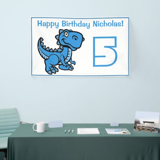 Banderoles Tout âge Blanc et bleu T Rex Dinosaur Anniversaire (Salon professionnel)