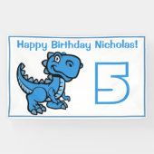 Banderoles Tout âge Blanc et bleu T Rex Dinosaur Anniversaire (Horizontal)