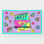 Banderoles TOUT âge rétro 90's fête violet rose turquoise ann (Horizontal)